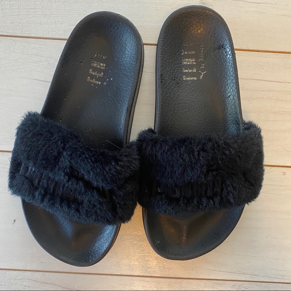 Fenty by Rihanna Slides Fuzzy Black Sz 7 Guc